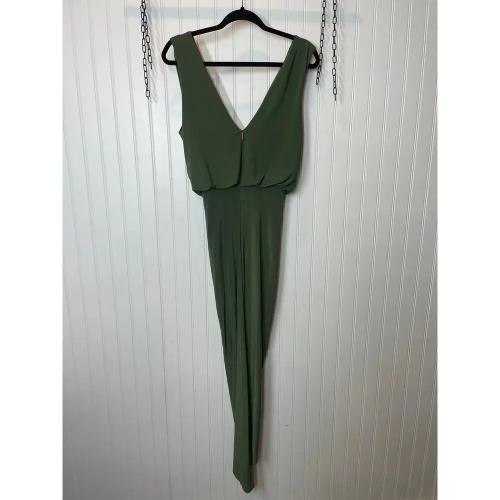 NWT MISA Los Angeles Olive Green Leza Gathered Crossover Tulip Maxi Dress Size S